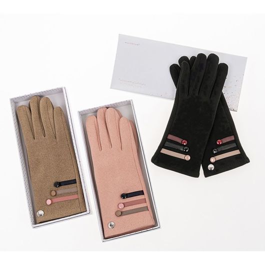 Cosy Contrast Stripes Boxed Gloves - Tan