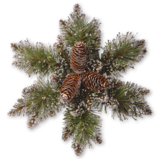 Glittery Bristle Pine Snowflake Wreath With Pinecones - 30cm
