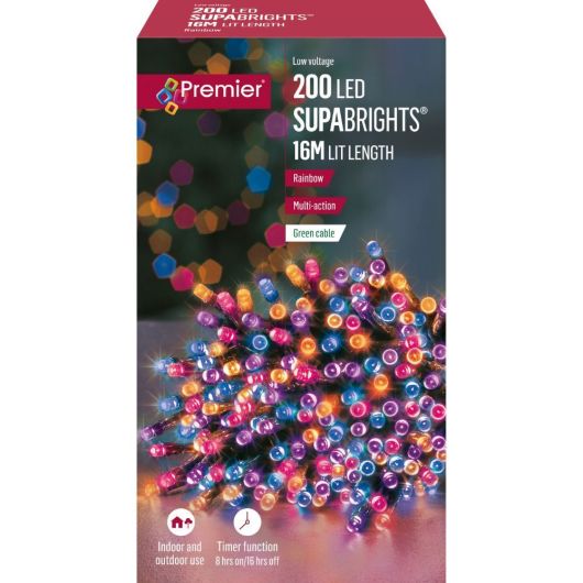Premier Supabrights 200 LED 16m - Rainbow (Green Cable)