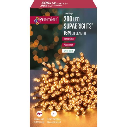 Premier Supabrights 200 LEDs 16m - Vintage Gold (Green Cable)