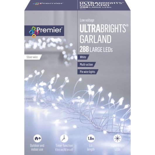 Premier Ultrabrights Garland 288 LEDs 1.8m - White (Silver Wire)