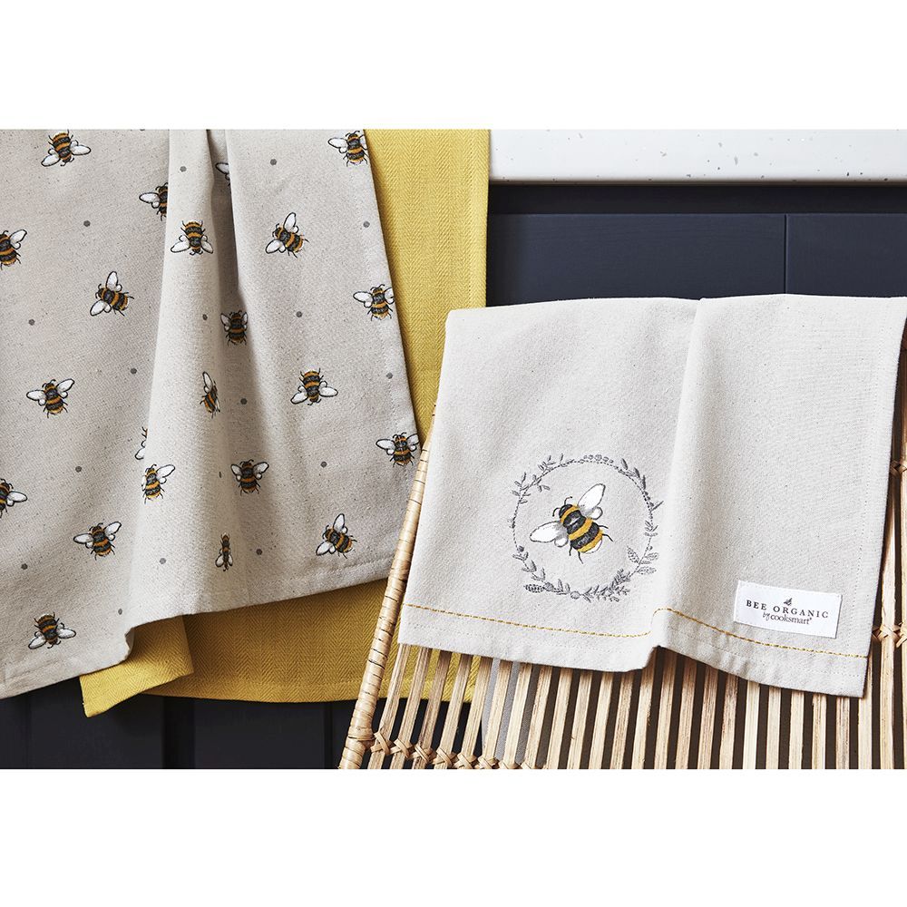 Cooksmart Bumble Bees Organic Cotton 3 Pack Tea Towels