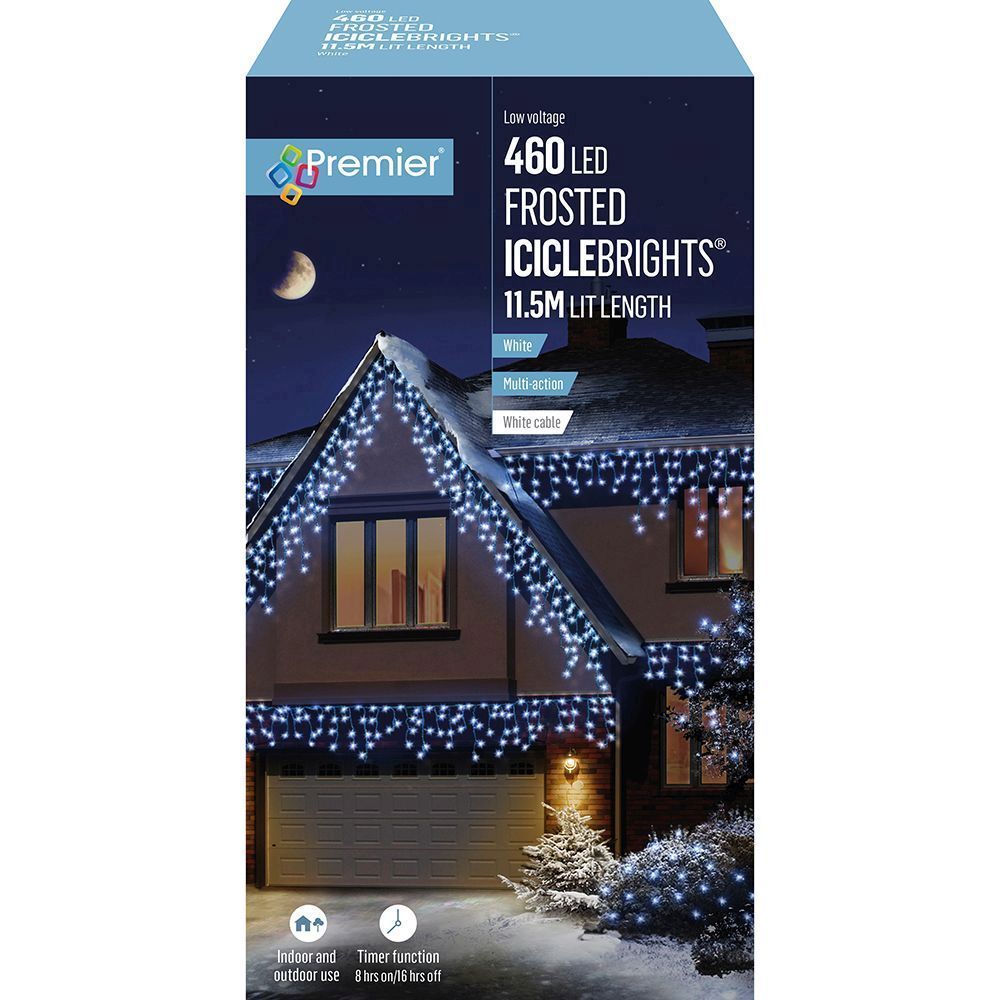 Premier 460 LED Frosted IcicleBrights 11.5m - White (White Cable)